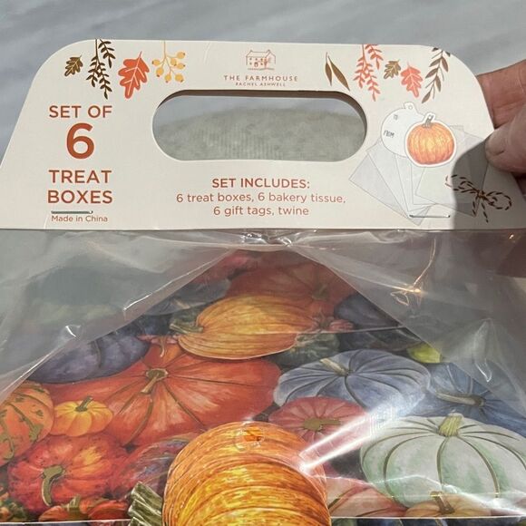 The Farmhouse Multi w Gold Pumpkins  Set of 6 Treat Boxes,Tissue ,Tags & Twine - Picture 2 of 5
